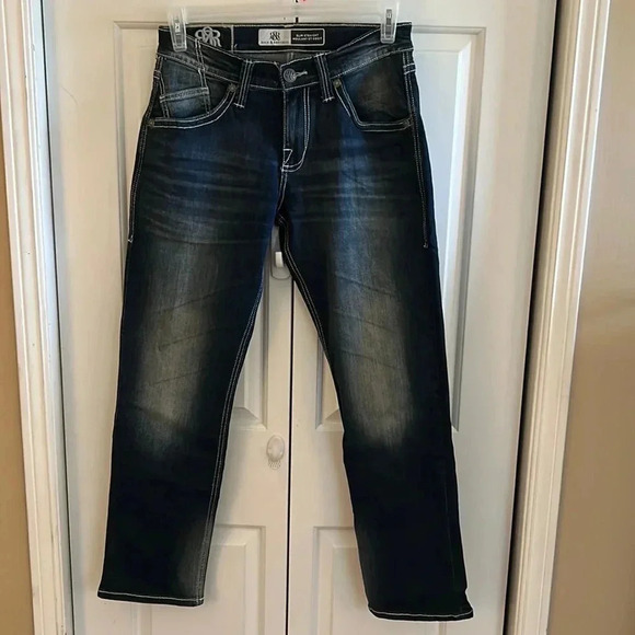 Rock & Republic 30x30 men jeans .Blue,slim straight,embroidered logo NWT - Picture 4 of 15